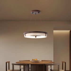 Orbit - Elegancki okrągły żyrandol z naturalnego trawertynu i metalu, Ø43/53/63cm, LED