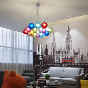Lampa wisząca z wielokolorowymi kulami nowoczesny żyrandol