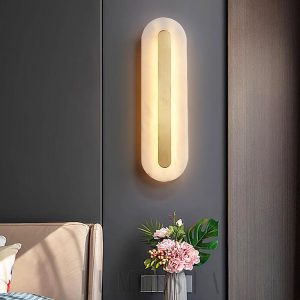 Oval - Lampa ścienna z Alabastru, złota/biała, wysokość 35/50/60 cm - Kinkiet LED do salonu