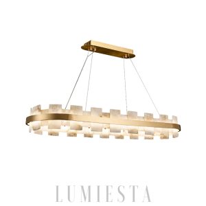 Anela - lampa wisząca w kształcie owalnym z alabastru, złoto-biała, żyrandol 95/125/150/180/200cm