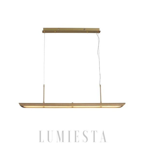 Stylowa lampa wisząca linearna mosiądz/biała 140 cm