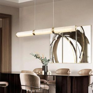 wm_417367565676732138.jpg Omera - Cylindryczna lampa wisząca alabastrowa, biało-złota, 100/120/140 cm - żyrandol nad stół