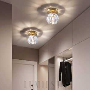 Boule De Cristal - Lampa sufitowa mosiężna z kryształem 12cm