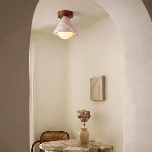 Lampa sufitowa trawertyn stożek 16cm 15cm beżowo orzechowa