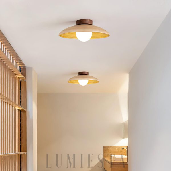 Terrap - Lampa sufitowa vintage drewniana Ø30 cm, beżowa