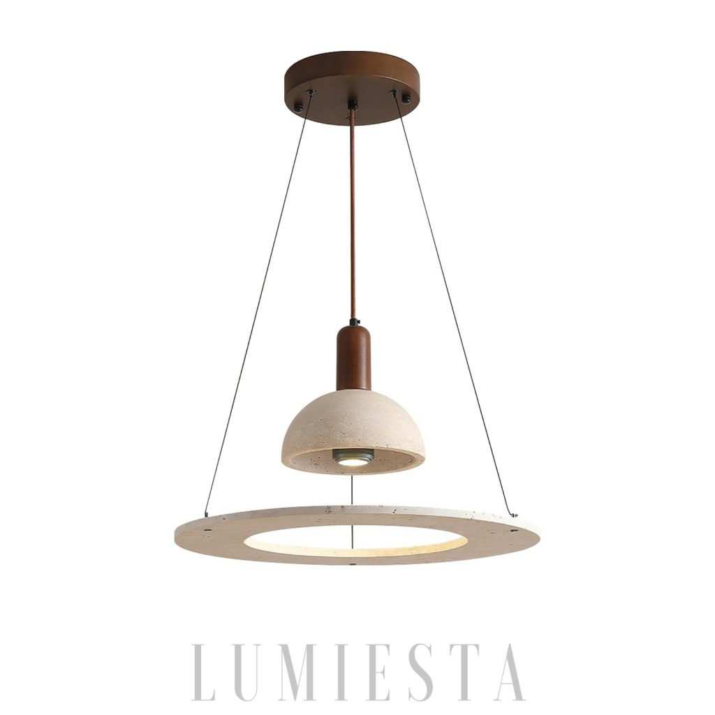 Lampa wisząca z trawertynu okrągła Trip Ø50 cm, widok z przodu