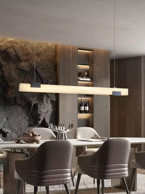 Cary - Lampa wisząca Alabaster podłużna, nowoczesna, długość 100/120 cm - Lampa Led nad stół