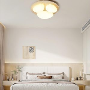 Travertynowa okrągła lampa sufitowa 50x50x13 beżowa ciepła