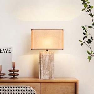 Prostokątna lampa stołowa trawertynowa 40x62cm beżowa