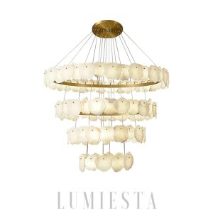 Letha - nowoczesny żyrandol wielopoziomowy, alabaster, złoto-biały, Ø 120/135/160 cm, do salonu