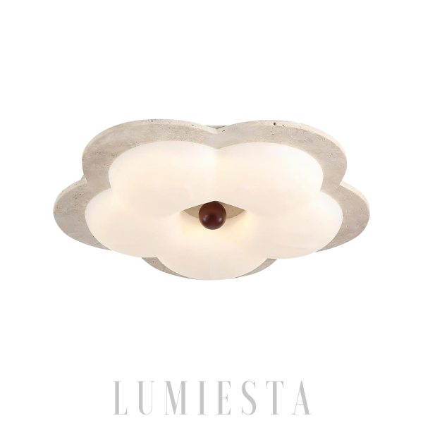 Kwiatowy plafon trawertyn 55cm beżowy ciepłe światło