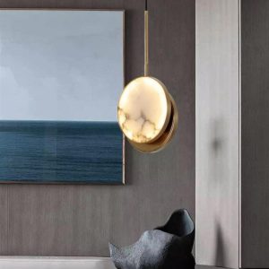 Lampa wisząca Moonshade z alabastrem, mosiądz 22 cm