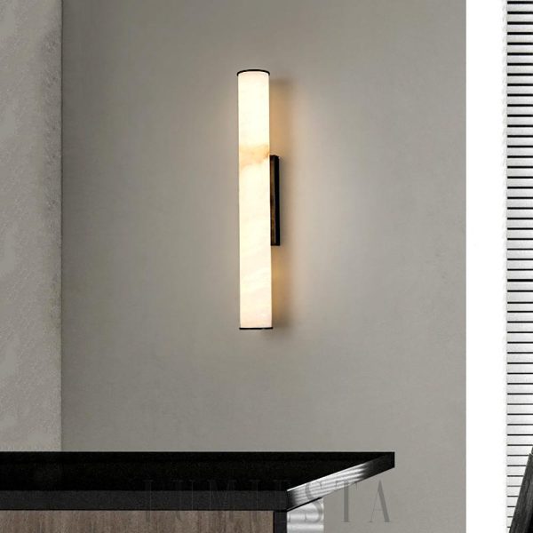 Callisto - Cylindryczna lampa ścienna Alabaster czarno-biała, Ø 50,60,80 cm, nowoczesna