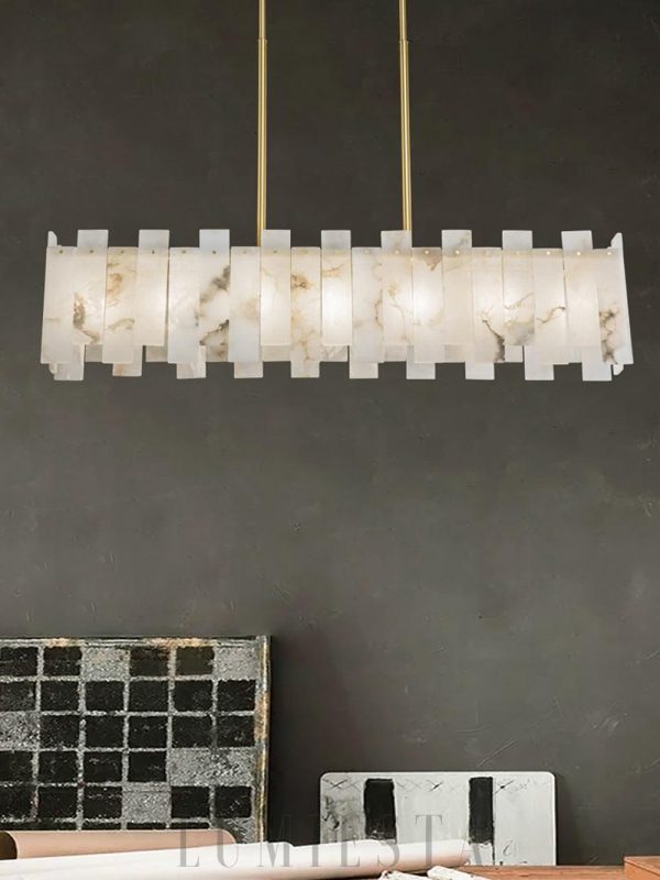 Bond - Żyrandol prostokątny z alabastru, złote wykończenie