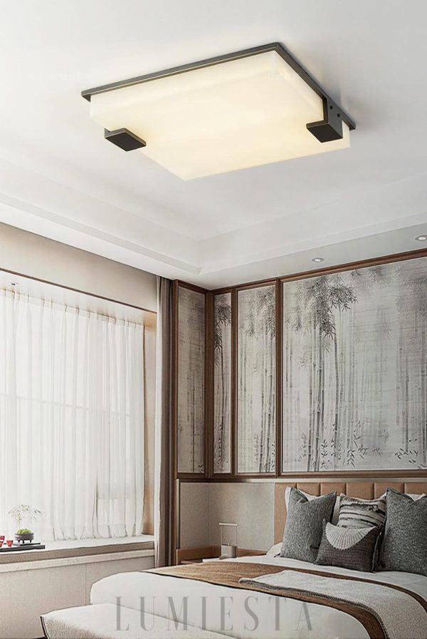 Lyra - Stylowa Czarna Kwadratowa Lampa Sufitowa z Alabastru