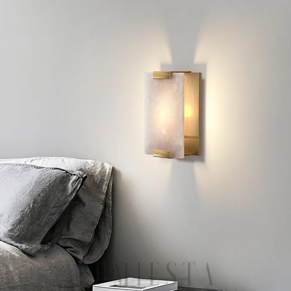 Roux - Retro kinkiet z alabastru - mosiądz, biały lub czarny - Długość 27/47cm