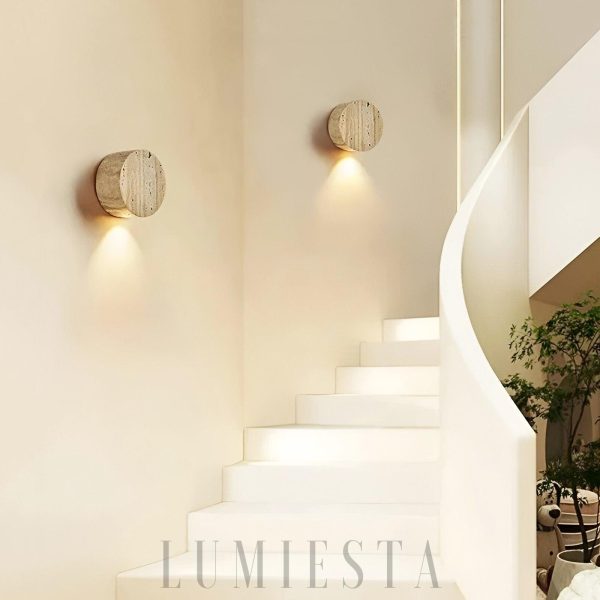 wm_4612871929737325111.jpg Aruba - Beżowa okrągła lampa ścienna travertyn 10 cm retro