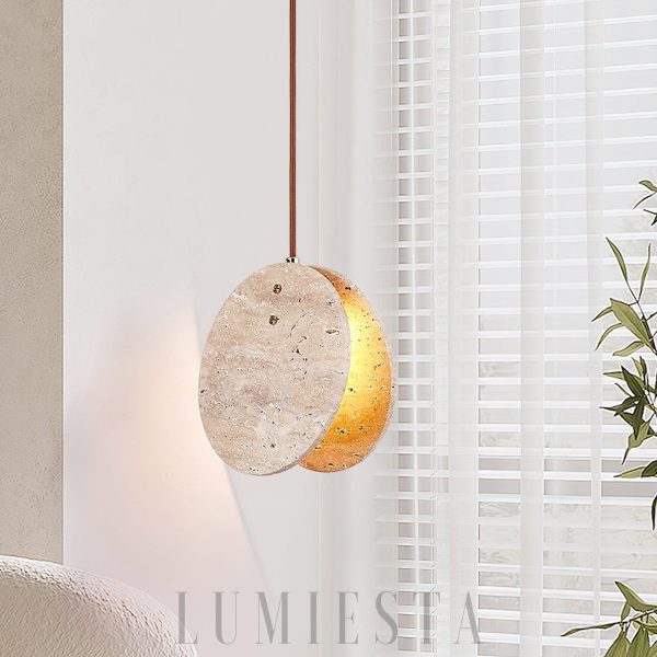 Elegancka okrągła lampa wisząca z trawertynu beżowa 20cm