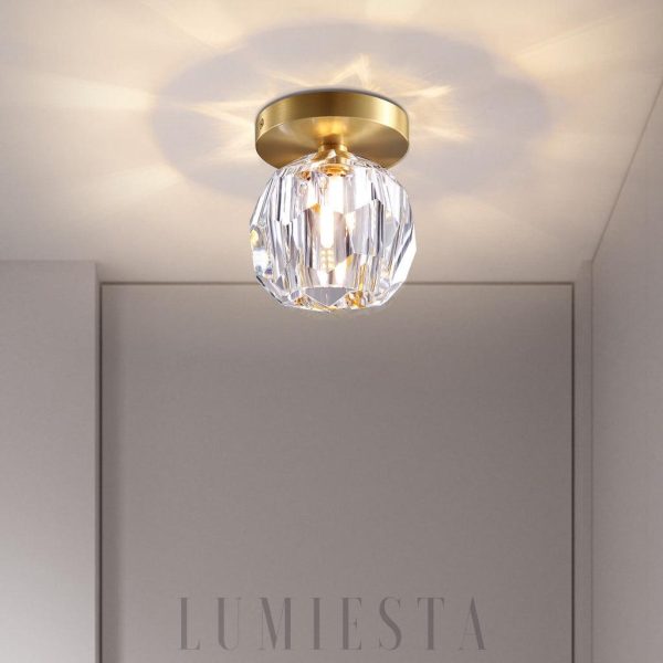 Boule De Cristal - Lampa sufitowa mosiężna z kryształem 12cm