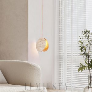 Elegancka okrągła lampa wisząca z trawertynu beżowa 20cm