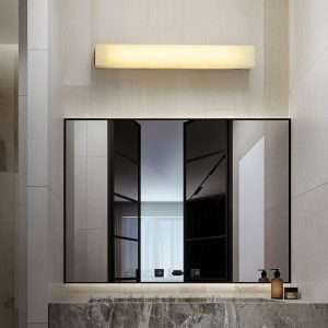 Nowoczesny kinkiet prostokątny z alabastru, mosiądz