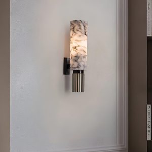 Riviera - Lampa ścienna alabastrowa, mosiądz, premium kinkiet Ø13x34 cm