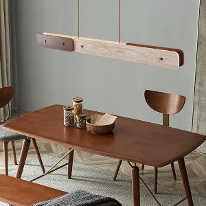 Lampa podłużna z trawertynu i drewna, 120cm, beżowy orzechowy do jadalni