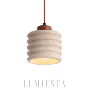 Lampa wisząca Candeeiro Column z travertynu i drewna 12cm