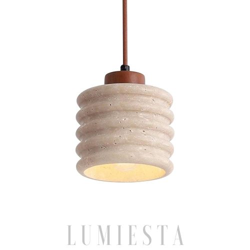 Lampa wisząca Candeeiro Column z travertynu i drewna 12cm