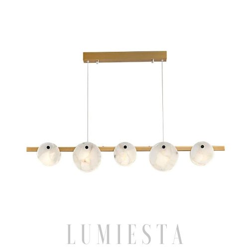 Trinidad - Lampa wisząca z alabastru - Biało-złota - Żyrandol 100/120cm