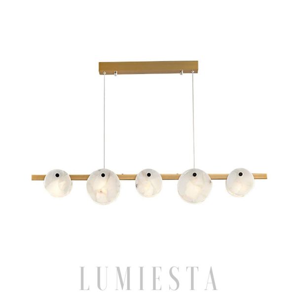 Trinidad - Lampa wisząca z alabastru - Biało-złota - Żyrandol 100/120cm