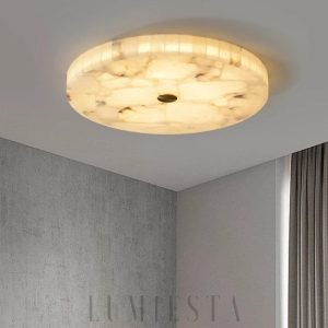 Granada - Okrągła lampa sufitowa plafon z alabastru, biała - Ø40/50/60cm