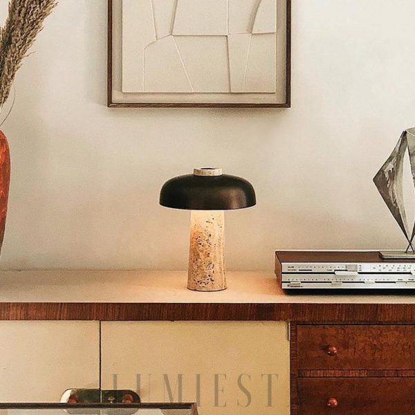 Hermes - Lampa stołowa z travertynu w nowoczesnym stylu czarnożółtym