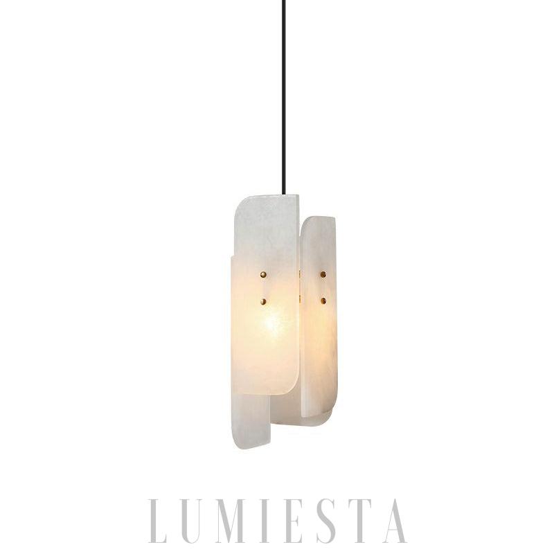 Megalith - biała lampa wisząca z alabastru i mosiądzu