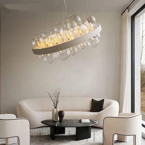 Lampa wisząca szklana biala okragla Gienah - widok od przodu