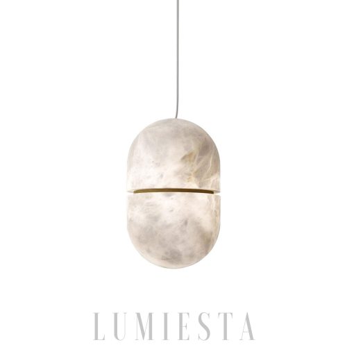 Lampa wisząca Yum z alabastru — minimalistyczny design z owalnym kształtem i metalowym paskiem