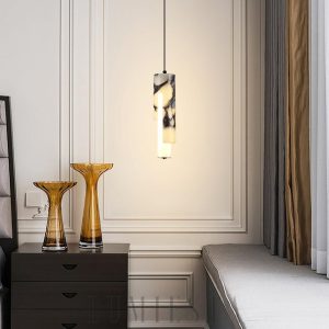 Elegancka wisząca lampa tubowa marmurowa 8x30cm biała