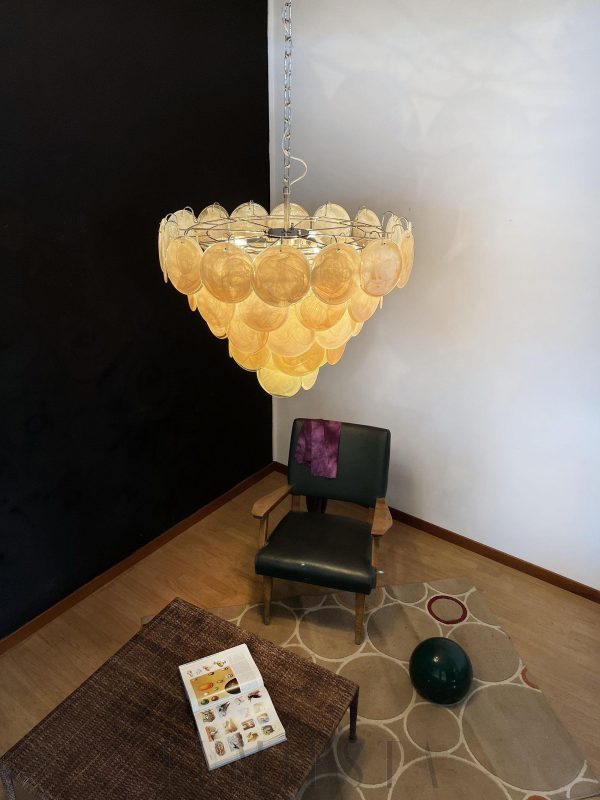 Elegancki Złoty Żyrandol Murano z Dyskami 70cm