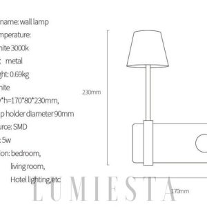 Nowoczesna lampa ścienna biała stylowy detal w sypialni