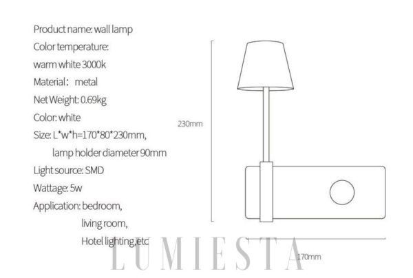 Nowoczesna lampa ścienna biała stylowy detal w sypialni