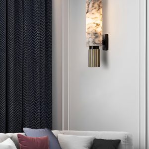 Riviera - Lampa ścienna alabastrowa, mosiądz, premium kinkiet Ø13x34 cm