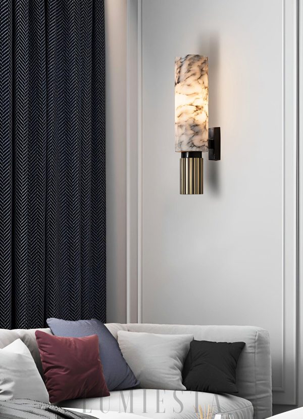 Riviera - Lampa ścienna alabastrowa, mosiądz, premium kinkiet Ø13x34 cm