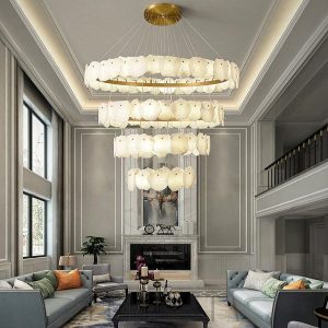 Letha - nowoczesny żyrandol wielopoziomowy, alabaster, złoto-biały, Ø 120/135/160 cm, do salonu