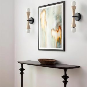 Luksusowy kinkiet klepsydra z trawertynu, beżowo-czarna, 44cm, 2-punktowy