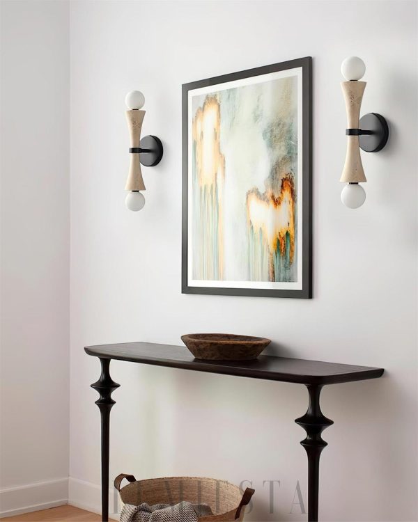 Luksusowy kinkiet klepsydra z trawertynu, beżowo-czarna, 44cm, 2-punktowy