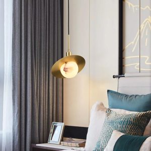 Luksusowa okrągła lampa wisząca z alabastru w złotym stylu