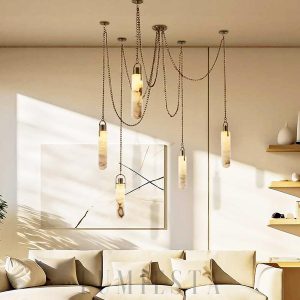 Luksusowy żyrandol kopuła z alabastru na łańcuchu do salonu