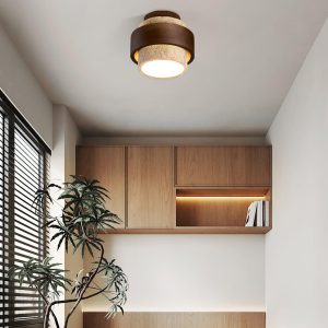 Seville - Sufitowa lampa z trawertynu, beż i orzech, 1-punktowa, Ø17cm