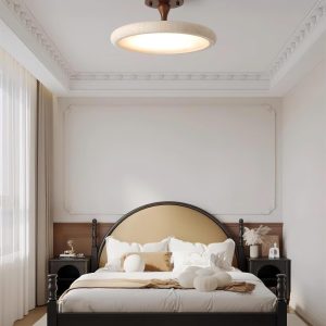 Lampa sufitowa okrągła trawertyn 30 40 cm beżowo orzechowa