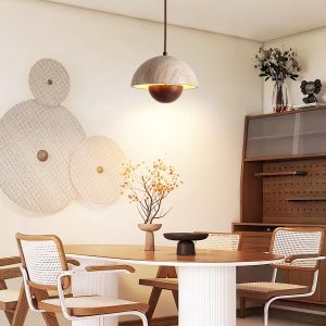 Półokrągła lampa wisząca z trawertynu 13x30cm nastrojowa